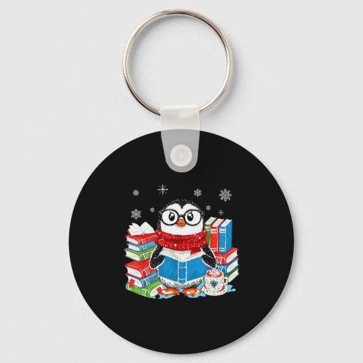 Christmas A Penguin Reading Book Snowflake Cocoa H Sleutelhanger (Voorkant)