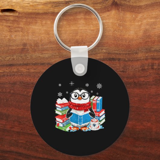 Christmas A Penguin Reading Book Snowflake Cocoa H Sleutelhanger (Voorkant)