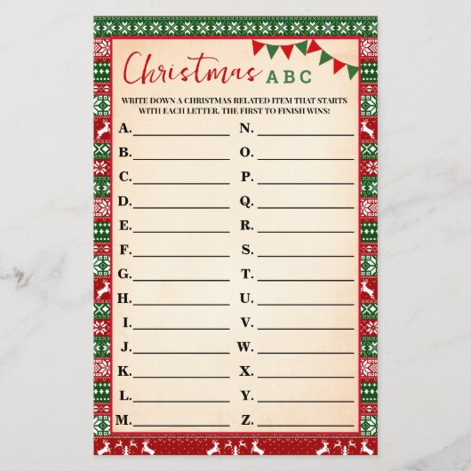 Christmas ABC Game Ugly Sweater Card Flyer (Voorkant)