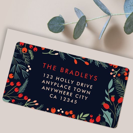 Christmas Address Label | Modern Floral Greenery