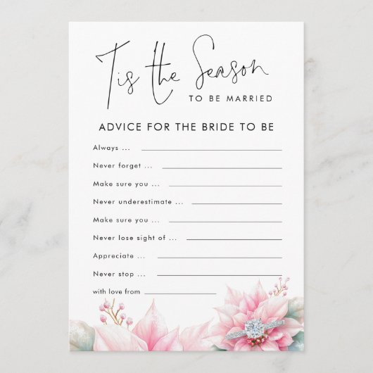 Christmas Advice for Bride Bridal Shower Game Card Kaart (Voorkant)