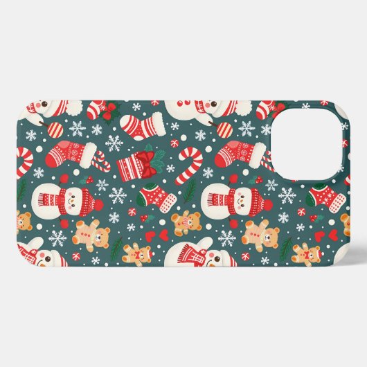 Christmas Aesthetic Pattern Snowman iPhone Hoesje (Achterkant horizontaal)
