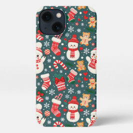 Christmas Aesthetic Pattern Snowman iPhone 13 Hoesje
