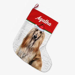 Christmas Afghan Hound Dog Name Woof Background Grote Kerstsok