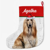 Christmas Afghan Hound Dog Name Woof Background Grote Kerstsok (Achterkant)