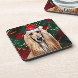 Christmas Afghan Hound Dog Red Plaid Holiday Bier Onderzetter