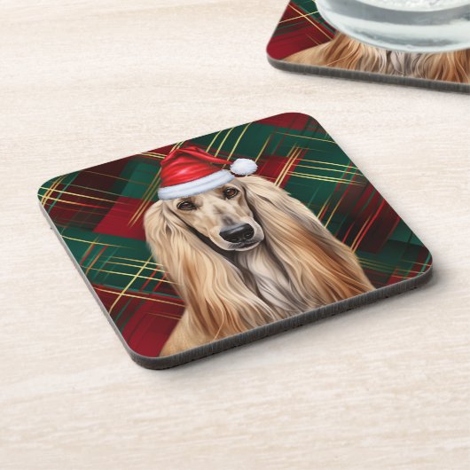 Christmas Afghan Hound Dog Red Plaid Holiday Bier Onderzetter (Linkerzijde)