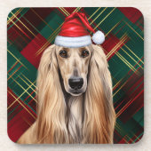 Christmas Afghan Hound Dog Red Plaid Holiday Bier Onderzetter (Voorkant)