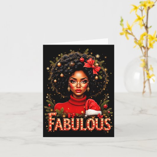 Christmas African American Melanin Afro Sleigh Que Kaart (Gele Bloem)