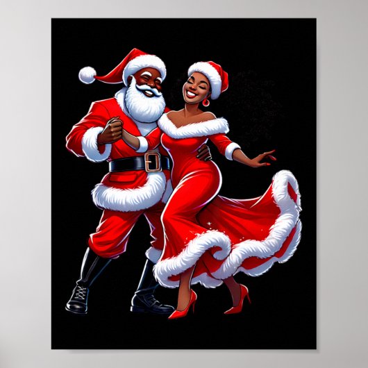 Christmas African Santa Mrs Claus Dancing African  Poster (Voorkant)