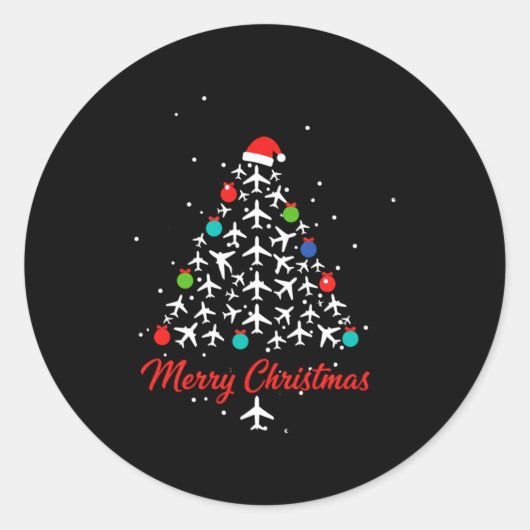 Christmas Airplane Tree Merry Christmas Lot Travel Ronde Sticker (Voorkant)