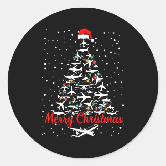 Christmas Airplanes Tree Lots Merry Christmas Men  Ronde Sticker (Voorkant)