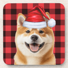 Christmas Akita Dog Red Buffalo Plaid Holiday Bier Onderzetter
