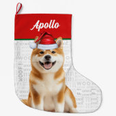 Christmas Akita Dog with Name Woof Background Grote Kerstsok (Voorkant)