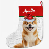 Christmas Akita Dog with Name Woof Background Grote Kerstsok (Achterkant)