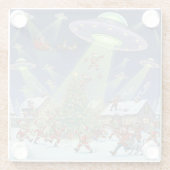 Christmas Alien Invasion, Glass Coaster Glazen Onderzetter (Achterkant)