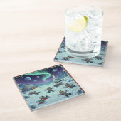 Christmas Alien Snow Angels, Glass Coaster Glazen Onderzetter (Schuin)