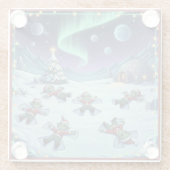 Christmas Alien Snow Angels, Glass Coaster Glazen Onderzetter (Achterkant)