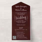 Christmas All in One Wedding Invite Holiday Maroon Uitnodiging (Binnen)