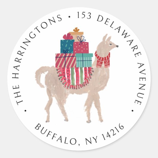 Christmas Alpaca Schattige met de hand geïllustree Ronde Sticker (Voorkant)