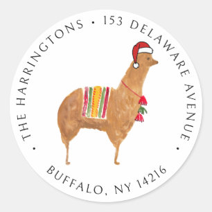 Christmas Alpaca Schattige met de hand geïllustree Ronde Sticker