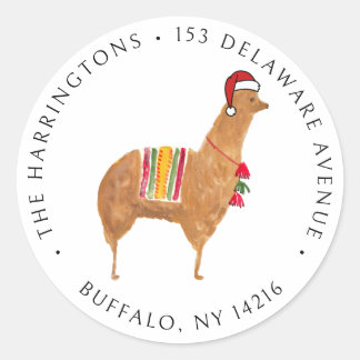 Christmas Alpaca Schattige met de hand geïllustree Ronde Sticker