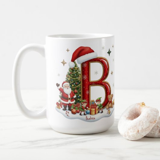 Christmas Alphabet Initial B with Santa Elves Koffiemok (Met donut)