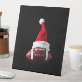 Christmas American Football Ball Santa Hat (1) Reclamebord Met Voetstuk (Insitu)