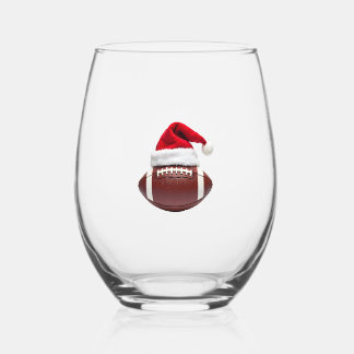 Christmas American Football Ball Santa Hat (1) Wijnglas Zonder Voet