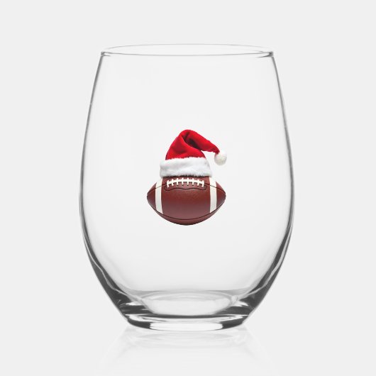 Christmas American Football Ball Santa Hat (1) Wijnglas Zonder Voet (Voorkant)
