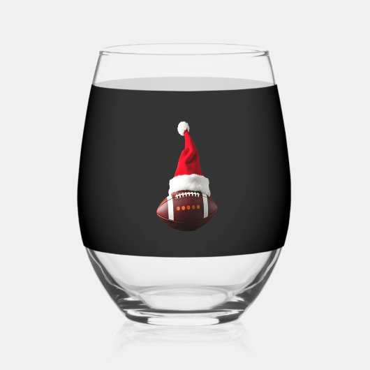 Christmas American Football Ball Santa Hat (1) Wijnglas Zonder Voet (Voorkant)