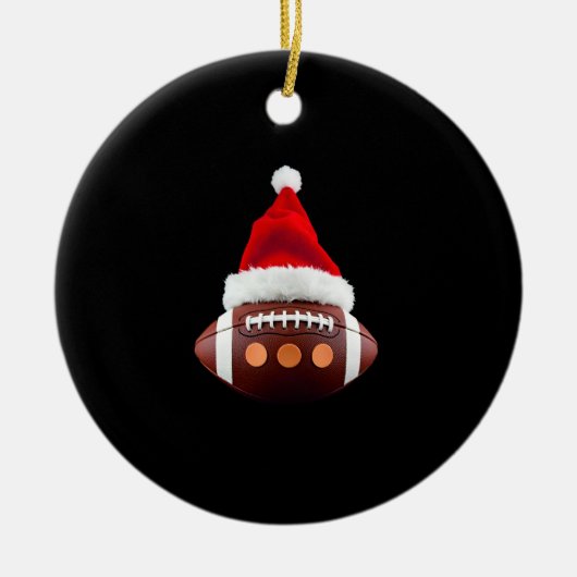 Christmas American Football Ball Santa Hat (2) Keramisch Ornament (Voorkant)