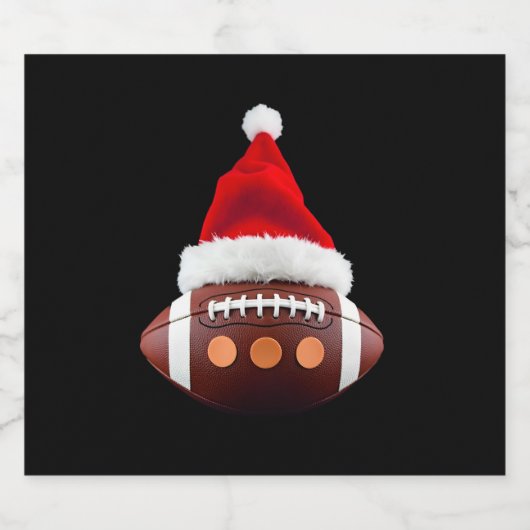 Christmas American Football Ball Santa Hat (2) Sparkling Wijnetiket (Enkel label)