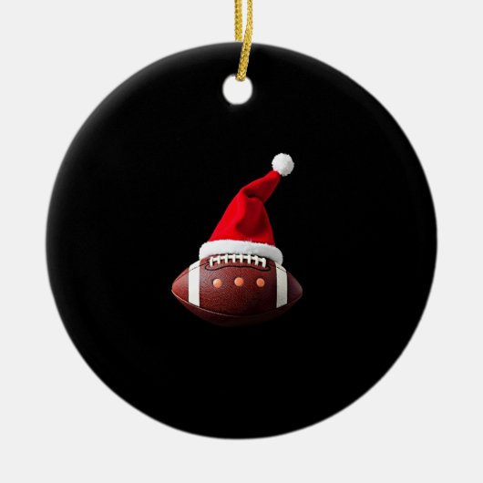 Christmas American Football Ball Santa Hat (3) Keramisch Ornament (Voorkant)