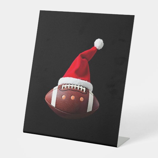 Christmas American Football Ball Santa Hat (3) Reclamebord Met Voetstuk (Voorkant)