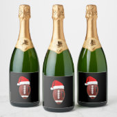 Christmas American Football Ball Santa Hat (3) Sparkling Wijnetiket (Flessen)