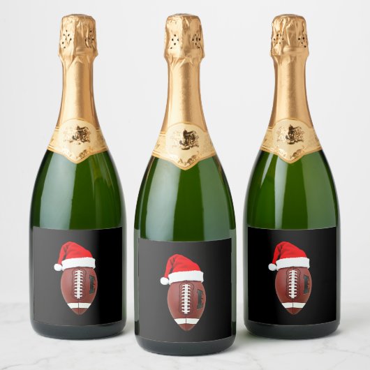 Christmas American Football Ball Santa Hat (3) Sparkling Wijnetiket (Flessen)