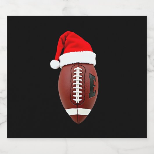 Christmas American Football Ball Santa Hat (3) Sparkling Wijnetiket (Enkel label)