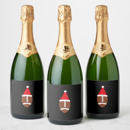 Christmas American Football Ball Santa Hat (4) Sparkling Wijnetiket (Flessen)