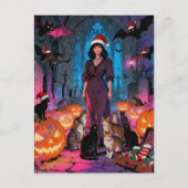 Christmas and Halloween Woman Bats Cats Briefkaart (Voorkant)