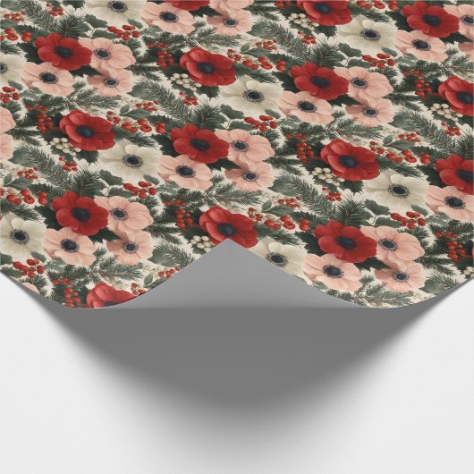 Christmas Anemone Floral Background holiday Cadeaupapier (Hoek)