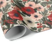 Christmas Anemone Floral Background holiday  Cadeaupapier (Rol Hoek)