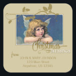 Christmas Angel Blessings Adreslabel Vierkante Sticker<br><div class="desc">Een groot "Christmas Blessings" volledig aanpasbaar retour adres label met een mooie  engel met dank aan The Graphics Fairy. Coördineert met deze kaart:</div>