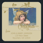 Christmas Angel Blessings Adreslabel Vierkante Sticker<br><div class="desc">Een groot "Christmas Blessings" volledig aanpasbaar retour adres label met een mooie  engel met dank aan The Graphics Fairy. Coördineert met deze kaart:</div>