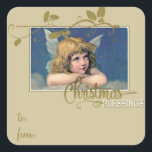 Christmas Angel Blessings Cadeau Label naar/van<br><div class="desc">Een "Christmas Blessings" cadeau label van/naar de sticker met een mooie  engel met dank aan The Graphics Fairy. Overeenkomende cadeauverpakking:</div>