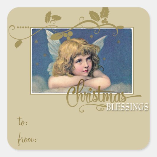 Christmas Angel Blessings Cadeau Label naar/van (Voorkant)