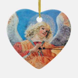 CHRISTMAS ANGEL Blue Sapphire Heart Keramisch Ornament