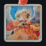 CHRISTMAS ANGEL Blue Sapphire Metalen Ornament<br><div class="desc">Elegant en klassiek ontwerp,  ontwikkeld op basis van een schilderij van Renaissance. Melozzo da Forli,  muziekmakend angel,  detail van een fresco c.1480.</div>