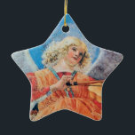 CHRISTMAS ANGEL Blue Sapphire Star Keramisch Ornament<br><div class="desc">Een elegant,  artistiek,  klassiek ontwerp,  gegrild uit het Italiaanse schilderij Renaissance met een heldere 3D-gem stone.Music makend angel, detail van een fresco c.1480 van Melozzo da Forli,  Italiaanse renaissance schilder en architect.</div>