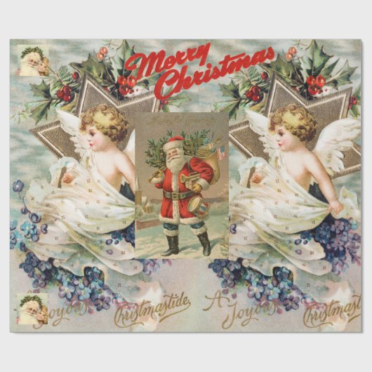 CHRISTMAS ANGEL COLLAGE Wrapping Paper Cadeaupapier (Vlak)